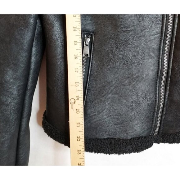 AC Luxury Collection Leather Shearling Jacket Women’s S Black Moto Made in Italy - Picture 13 of 15